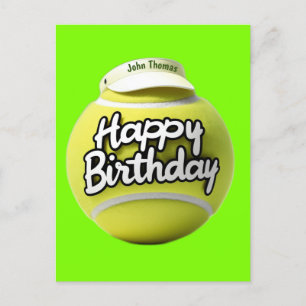 Carte Postale balle de tennis avec heureux anniversaire portant 
