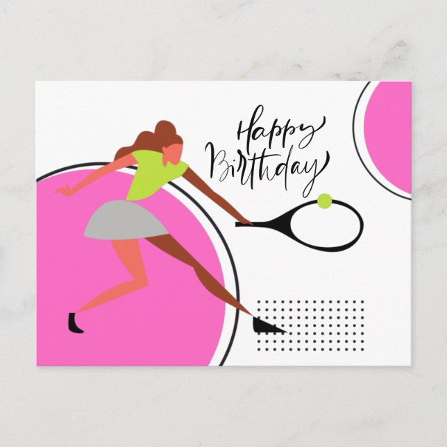 Carte Postale balle de tennis avec Joueuse d'anniversaire (Devant)