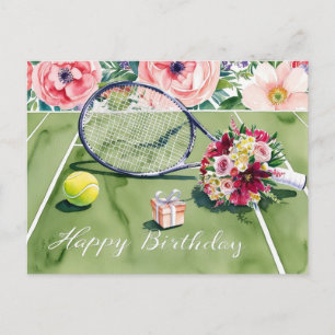 Carte Postale balle de tennis avec joyeux mot d'anniversaire ver