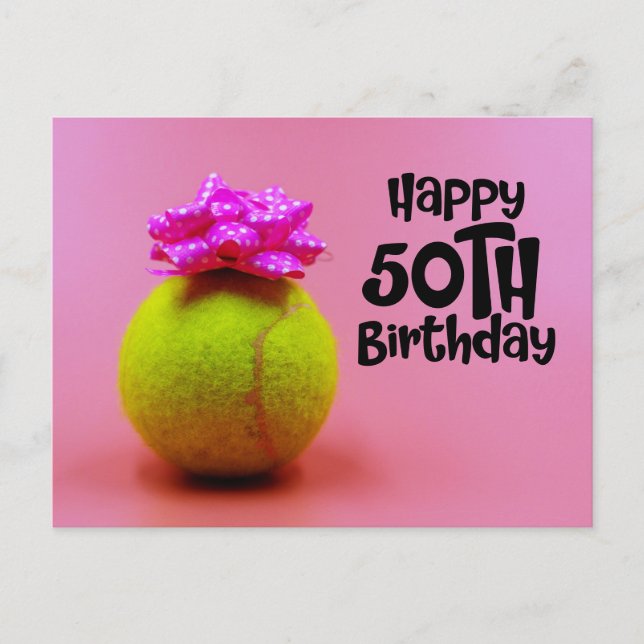 Carte Postale Balle de tennis avec mot anniversaire 50 ans sur r (Devant)