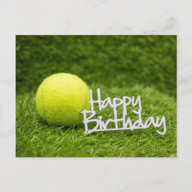 Carte Postale balle de tennis et joyeux mot d'anniversaire sur l (Devant)