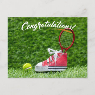 Carte Postale Balle de tennis félicitations sur vert