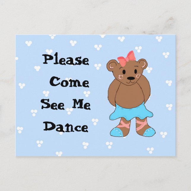 Carte Postale Ballerina Bear Dance Considérant Invitation (Devant)