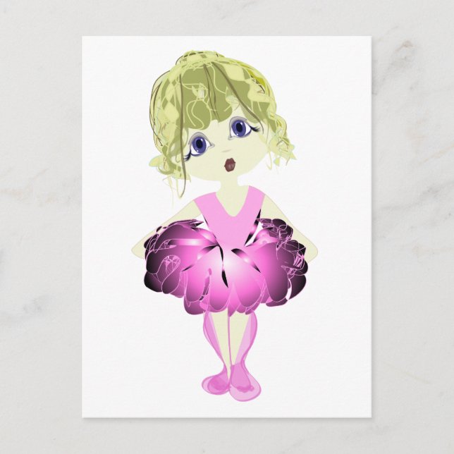 Carte Postale Ballerina mignonne en tutu rose (Devant)