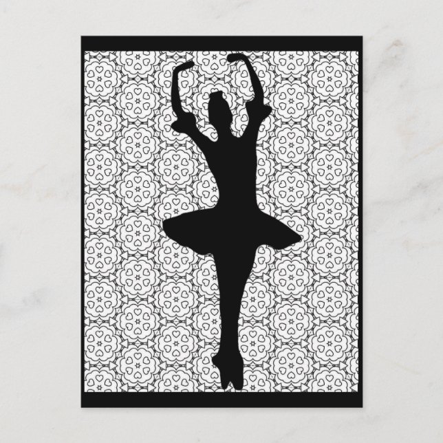 Carte Postale Ballerina Silhouette sur un arrière - plan Mandala (Devant)