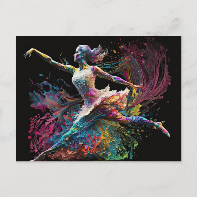 Carte Postale Ballerine à éclaboussure de couleur (Devant)