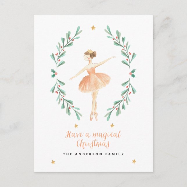 Carte Postale ballerine aquarelle botanique joli Noël (Devant)