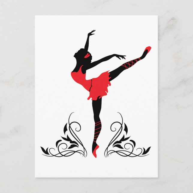 Carte Postale Ballerine avec ornement floral. (Devant)