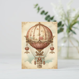 Carte Postale Ballon à air chaud vintage Steampunk Rose