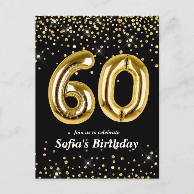 Carte Postale ballon doré pailleté pour fête d'anniversaire de 6 (Devant)