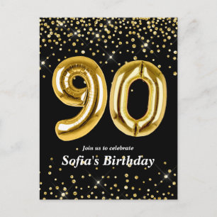 Carte Postale ballon doré pailleté pour fête d'anniversaire de 9