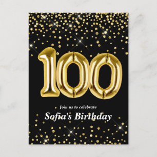 Carte Postale ballon doré pailleté pour fête des 100 ans