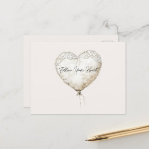 Carte Postale Ballon en forme de cœur en faux dentelle rose blan