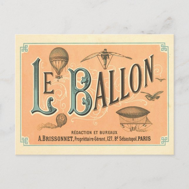 Carte postale Ballon Paris vintage (Devant)