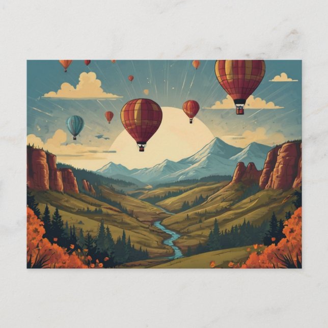 Carte Postale Ballons à air chaud au-dessus de la vallée (Devant)