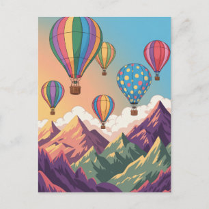 Carte Postale Ballons à air chaud au-dessus des montagnes Puzzle