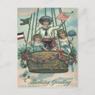 Carte Postale Ballons à air chaud Roses enfants mignons
