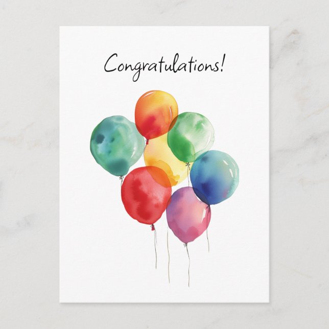 Carte Postale Ballons Aquarelle Félicitations Minimaliste (Devant)