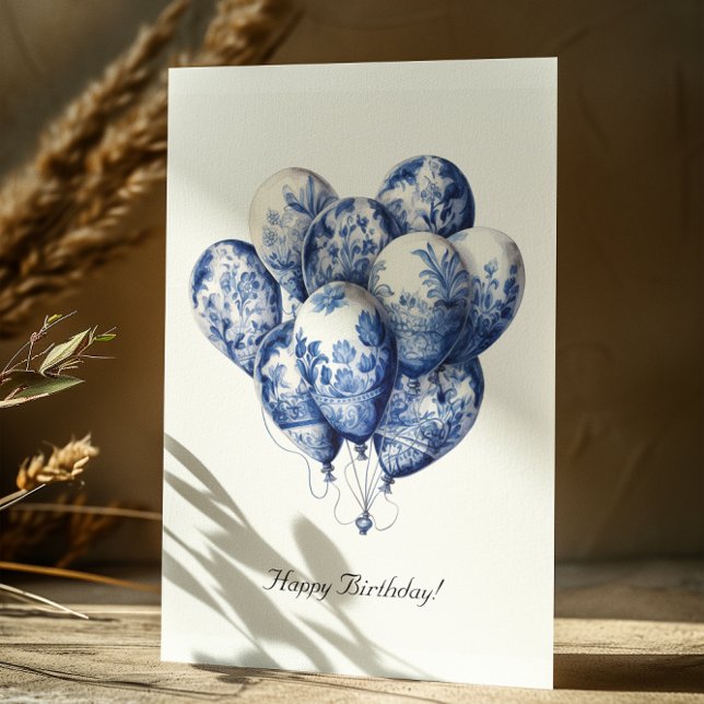 Carte Postale Ballons Bleus Delft, Joyeux anniversaire (Créateur téléchargé)