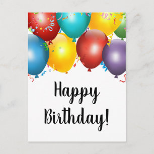 Carte Postale Ballons colorés et Confetti Joyeux mailer d'annive