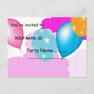 Carte Postale ballons colorés et nuages invitation
