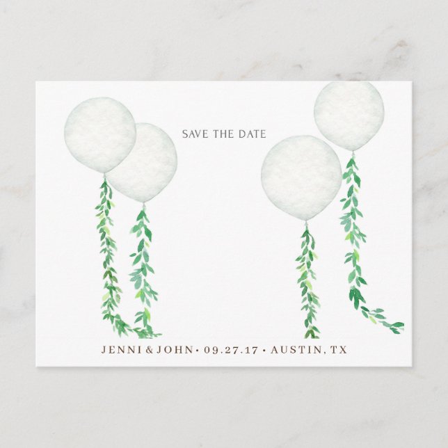 Carte Postale Ballons d'aquarelle décorés de branches vertes (Devant)