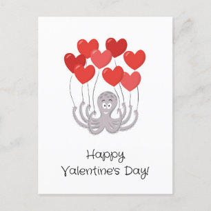 Carte Postale Ballons de coeur rouge octopus Heureuses Saintes-V