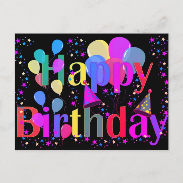Carte Postale Ballons de joyeux anniversaire avec confettis en f (Devant)