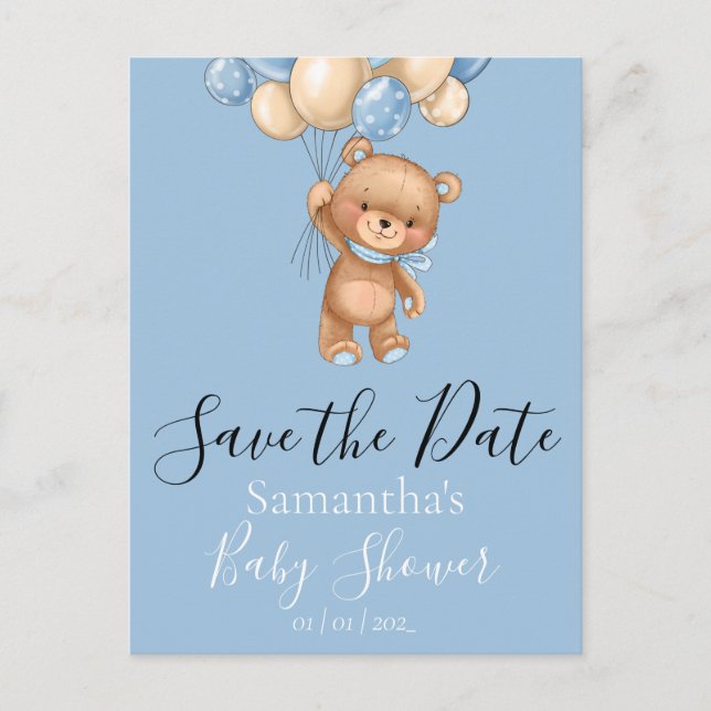 Carte Postale Ballons d'ours en peluche bleu Enregistrer la date (Devant)