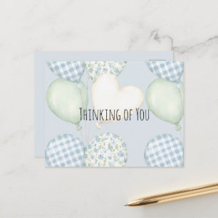 Carte Postale Ballons en forme de cœur bleu crème menthe Pensant
