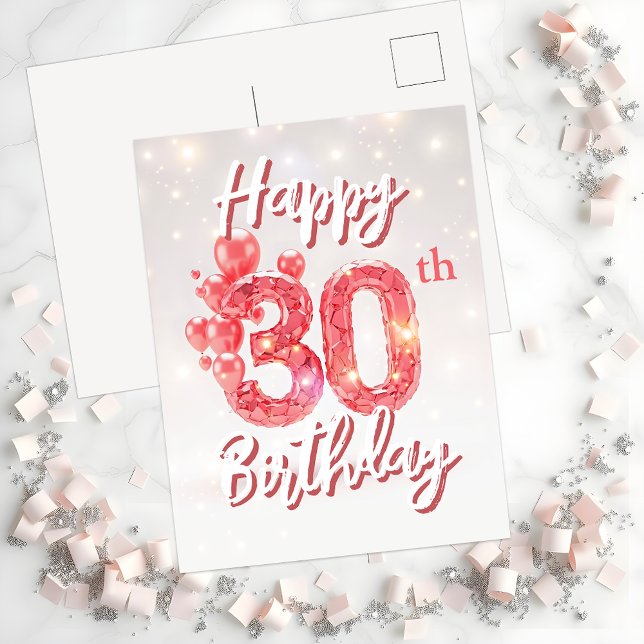 Carte Postale Ballons roses et confettis scintillants 30e annive (Créateur téléchargé)