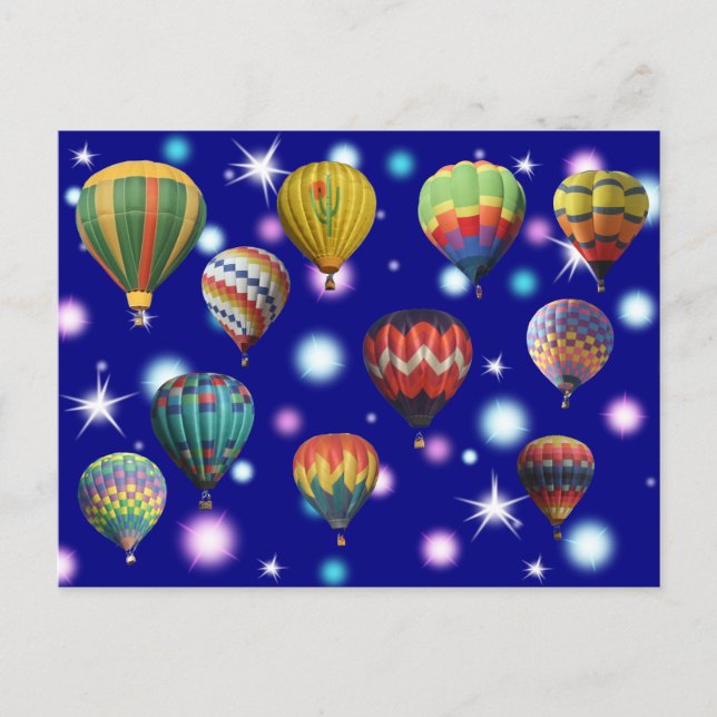 Carte Postale Ballons Volants Rose Bleu Brillant Étincelant (Devant)
