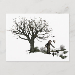Carte Postale Balloon Clown Ancien Arbre et Oiseaux Noirs Origin