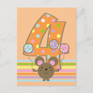 Carte postale Balloon Mouse Orange 4e anniversaire
