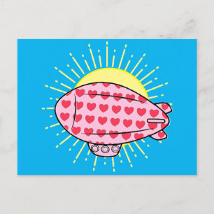 Carte Postale Balloon rose Blimp Rouge Coeur Motif Personnalisé