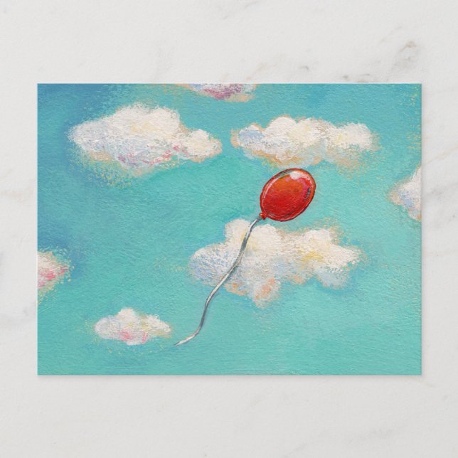 Carte Postale Balloon rouge - ciel bleu belle journée art (Devant)