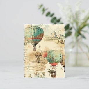 Carte Postale Balloon vintage à air chaud dans un paysage serein