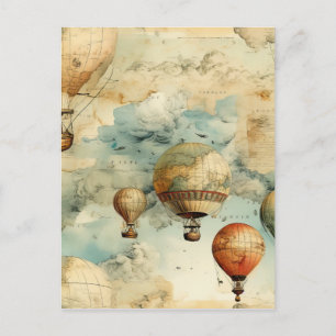 Carte Postale Balloon vintage à air chaud dans un paysage serein