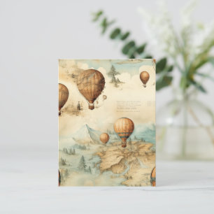 Carte Postale Balloon vintage à air chaud dans un paysage serein