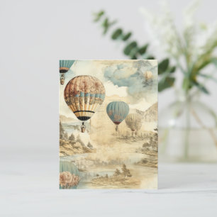 Carte Postale Balloon vintage à air chaud dans un paysage serein