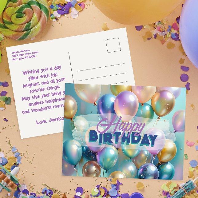 Carte Postale Balloons Colorés Lumineux Joyeux Anniversaire (Créateur téléchargé)