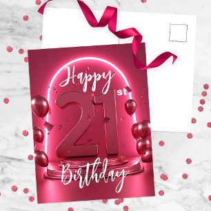 Carte Postale Balloons Confettis Rose Néon Lumineux Anniversaire