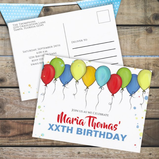Carte Postale Balloons d'anniversaire Confetti Fête moderne Cute (Créateur téléchargé)