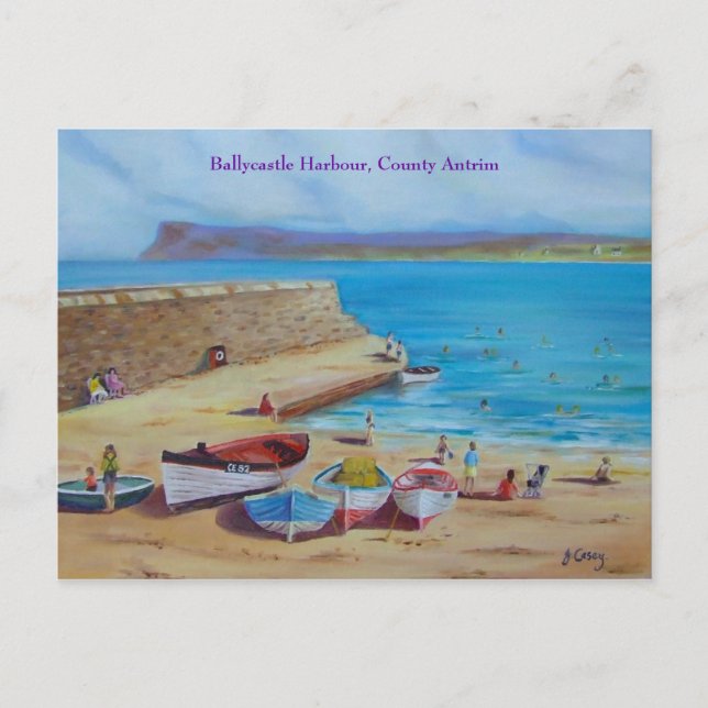 Carte Postale Ballycastle Harbour, County Antrim peinture à l'hu (Devant)