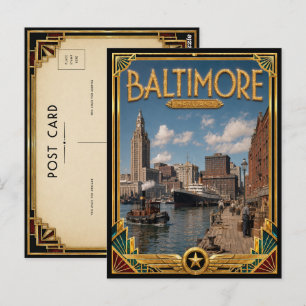 Carte Postale Baltimore Maryland Art Déco vintage de l'âge d'or