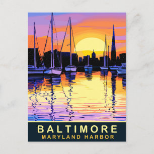 Carte Postale Baltimore, Maryland Harbour, Coucher de soleil, Vo