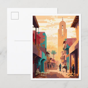 Carte Postale Bamako Mali Afrique Vintage voyage d'art Illustrat