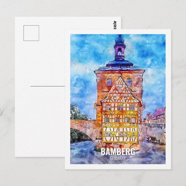 Carte Postale Bamberg Allemagne Travel Place Aquarelle (Devant / Derrière)