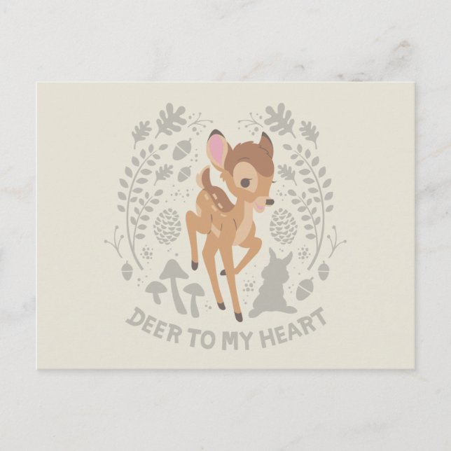 Carte Postale Bambi "Deer To My Heart" - Graphique forestier (Devant)