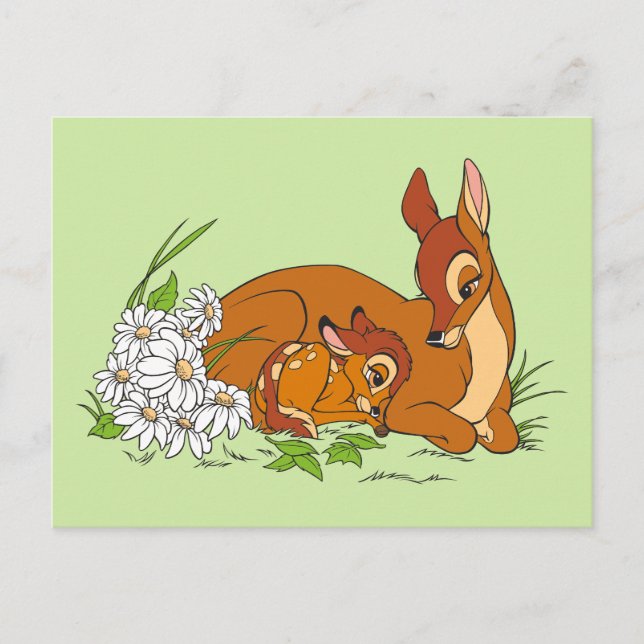 Carte Postale Bambi Se Repose Avec Sa Mère (Devant)